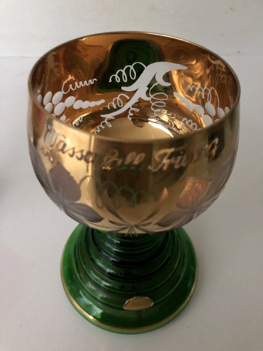 3 VERRES ALSACE  ROEMER A VIN  EN CRISTAL EMAILLE TAILLE COLLECTION ALLEMAGNE-photo-4