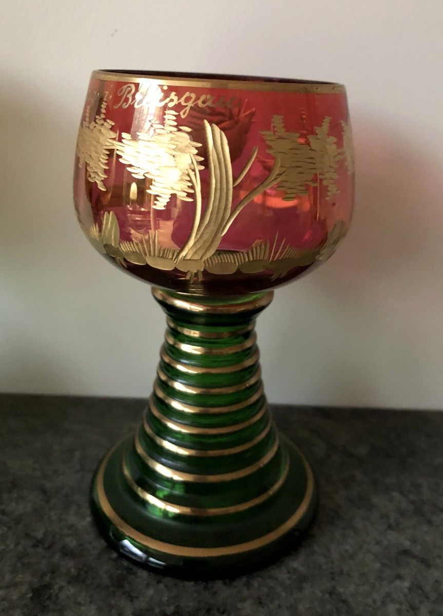 3 VERRES ALSACE  ROEMER A VIN  EN CRISTAL EMAILLE TAILLE COLLECTION ALLEMAGNE-photo-3