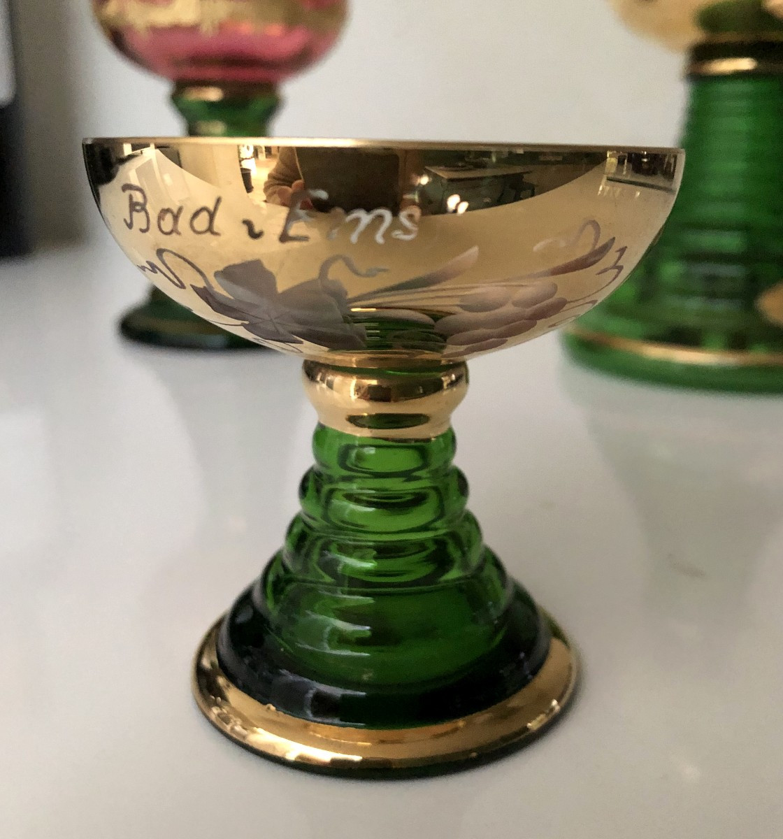 3 VERRES ALSACE  ROEMER A VIN  EN CRISTAL EMAILLE TAILLE COLLECTION ALLEMAGNE-photo-5