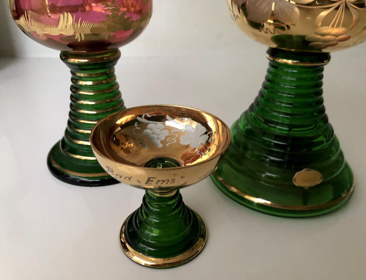 3 VERRES ALSACE  ROEMER A VIN  EN CRISTAL EMAILLE TAILLE COLLECTION ALLEMAGNE-photo-6