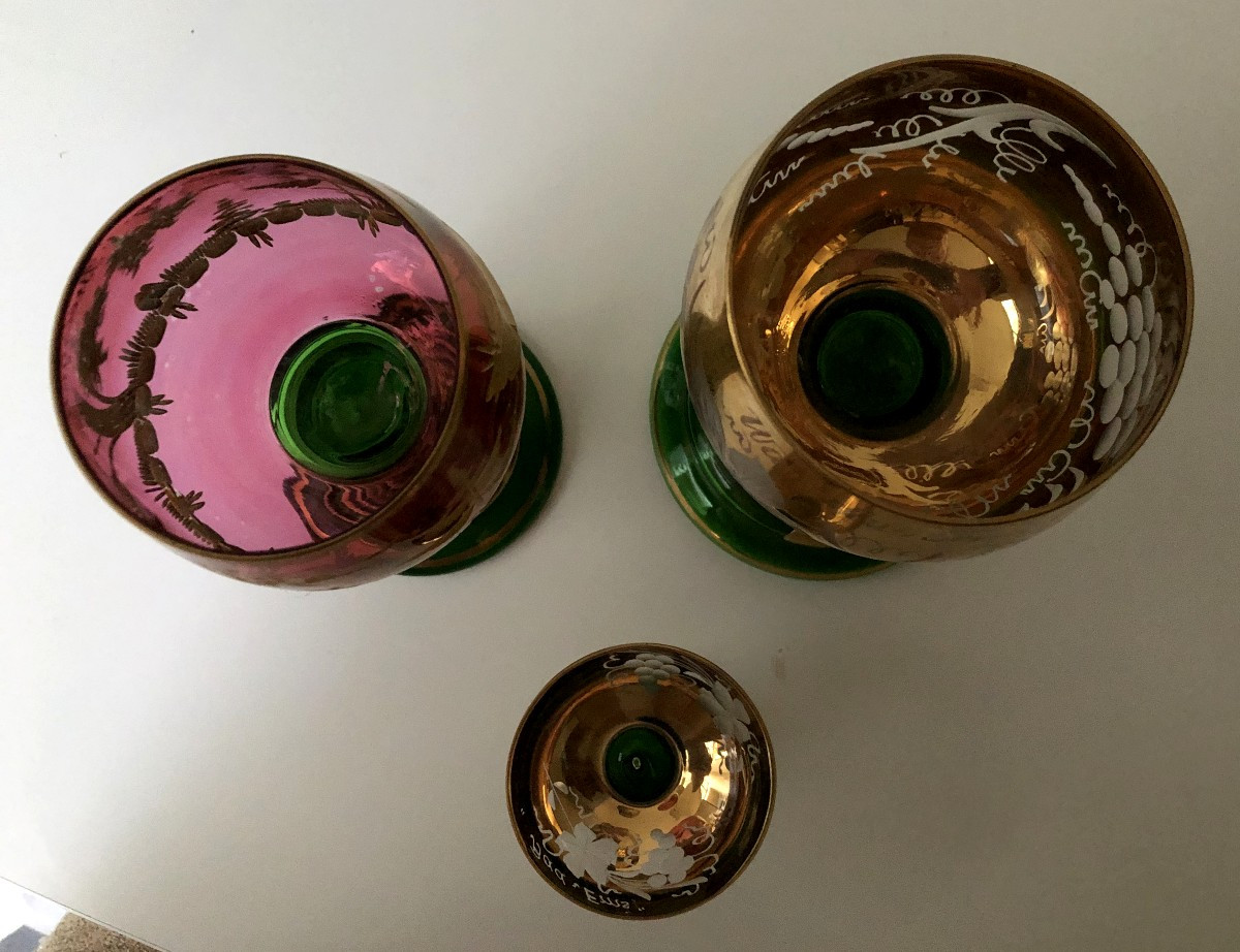 3 VERRES ALSACE  ROEMER A VIN  EN CRISTAL EMAILLE TAILLE COLLECTION ALLEMAGNE-photo-7