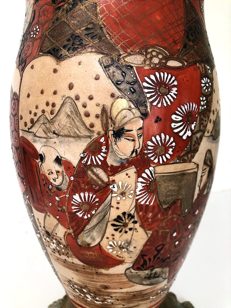 Satsuma Porcelain Lamp Base Meiji Period Japan-photo-2