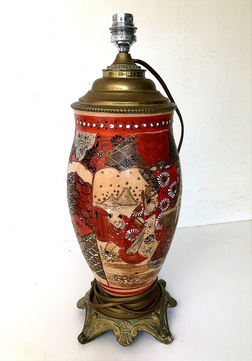 Satsuma Porcelain Lamp Base Meiji Period Japan