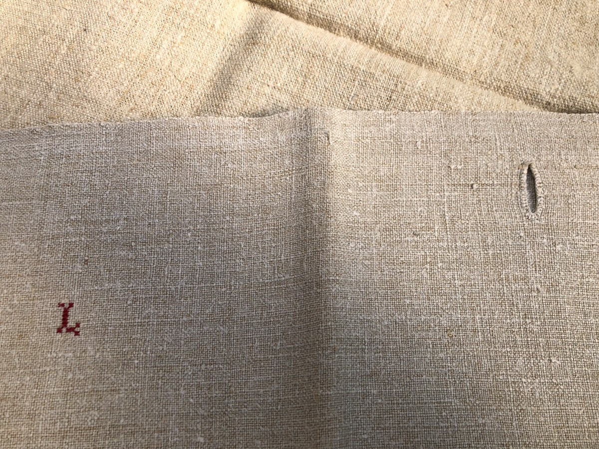 Antique Fabric 5 Tea Towels In Hemp 18th Century-photo-3