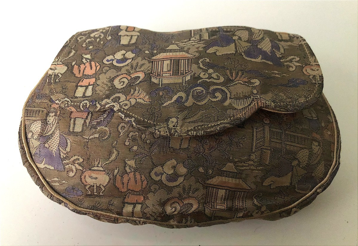 Vintage Fabric Pouch Bag China Art Nouveau Characters-photo-3