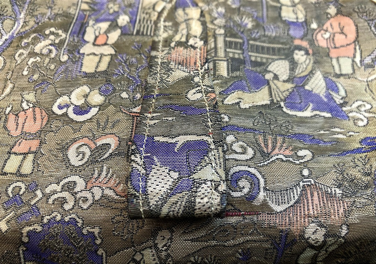 Vintage Fabric Pouch Bag China Art Nouveau Characters-photo-1