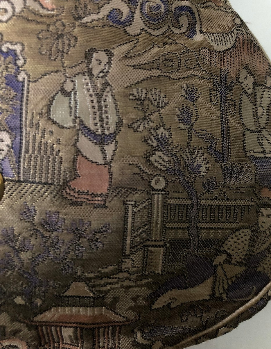 Vintage Fabric Pouch Bag China Art Nouveau Characters-photo-3
