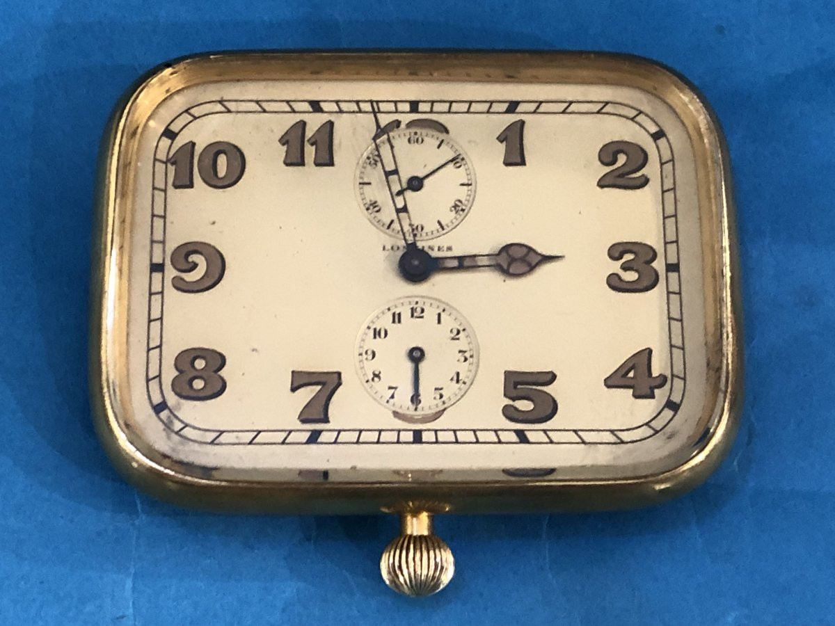 Longines Art Deco Gold-plated Metal Chronograph Alarm Watch With Numbered Ringing Sign-photo-2