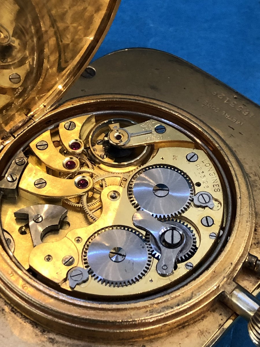 Longines Art Deco Gold-plated Metal Chronograph Alarm Watch With Numbered Ringing Sign-photo-1