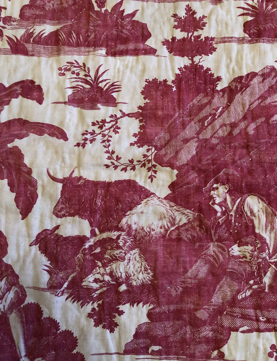 TISSU ANCIEN TOILE A PERSONNAGE IMPRIME XVIII eme SIECLE COURTE POINTE -photo-4