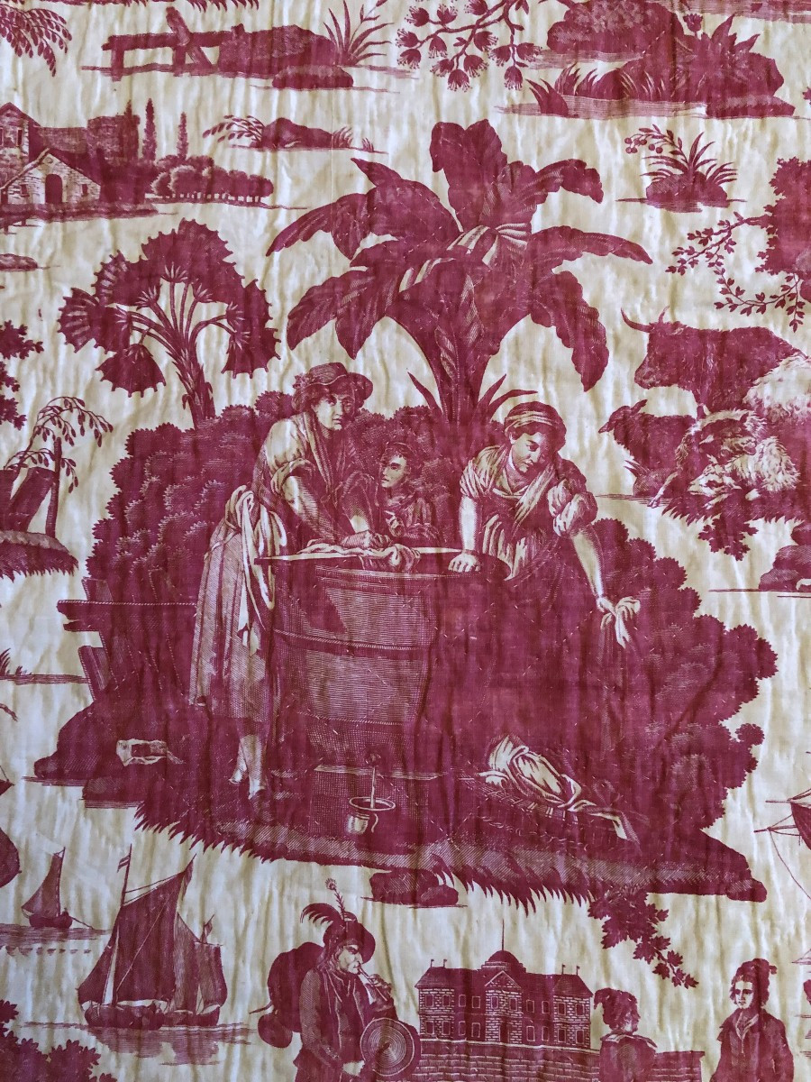 TISSU ANCIEN TOILE A PERSONNAGE IMPRIME XVIII eme SIECLE COURTE POINTE 