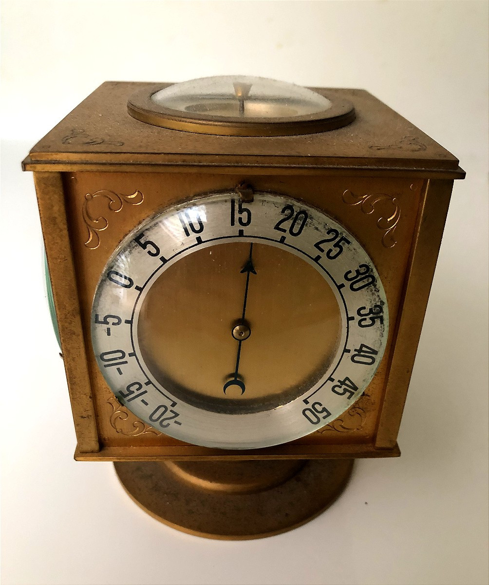 Hour Lavigne Bronze Desk Clock, Barometer, Hydrometer, Compass, And Thermometer-photo-4
