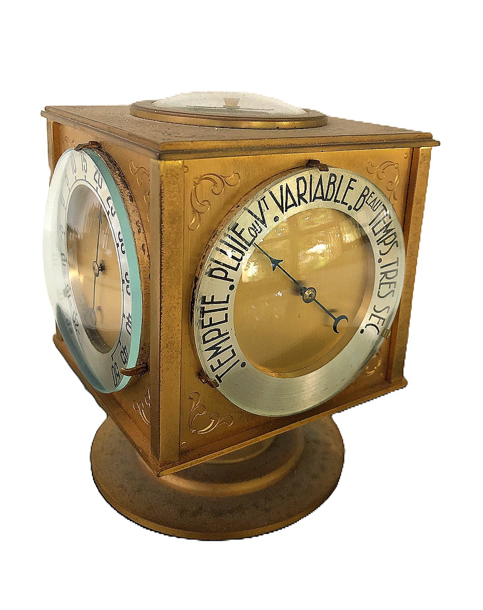 Hour Lavigne Bronze Desk Clock, Barometer, Hydrometer, Compass, And Thermometer