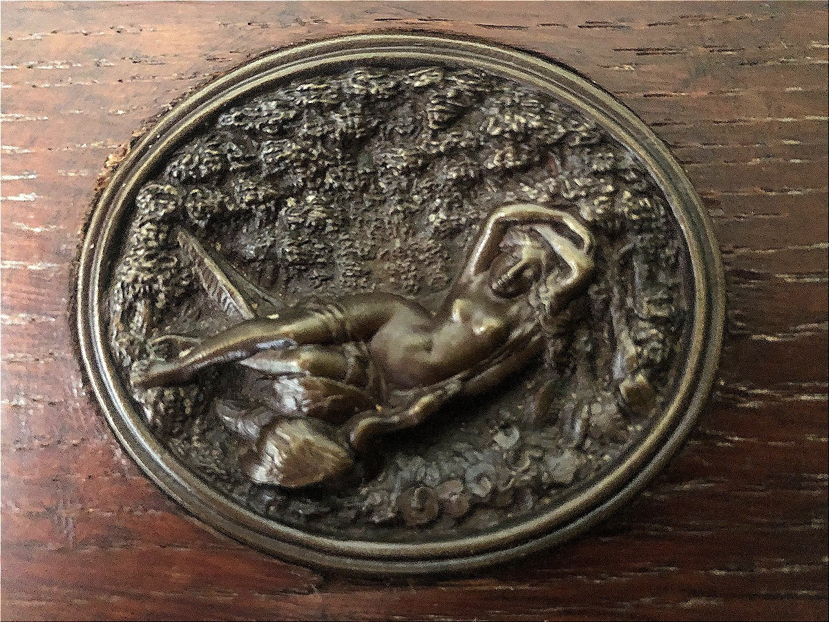 MEDAILLON EN BRONZE ENCADRE LEDA ET LE CYGNE OEUVRE MYTHOLOGIQUE ZEUS-photo-4