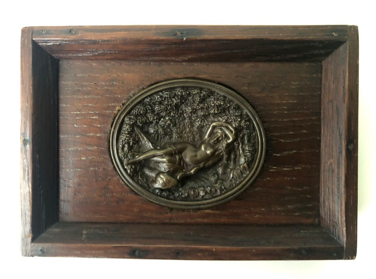 MEDAILLON EN BRONZE ENCADRE LEDA ET LE CYGNE OEUVRE MYTHOLOGIQUE ZEUS