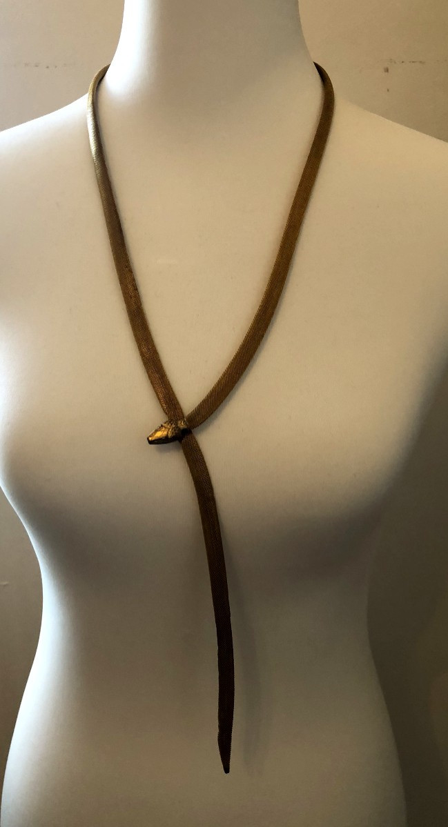 Art Nouveau Gold-plated Metal Snake Belt And Necklace-photo-2