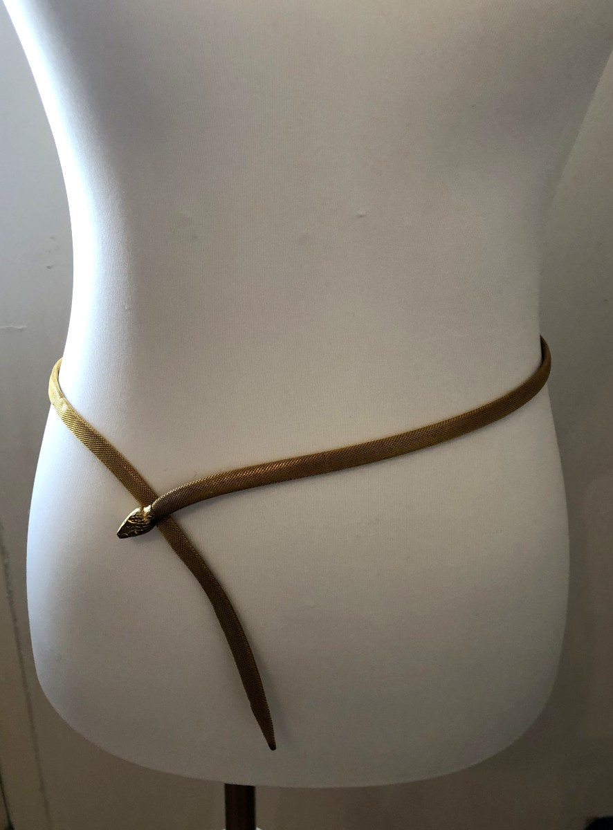 Art Nouveau Gold-plated Metal Snake Belt And Necklace-photo-3