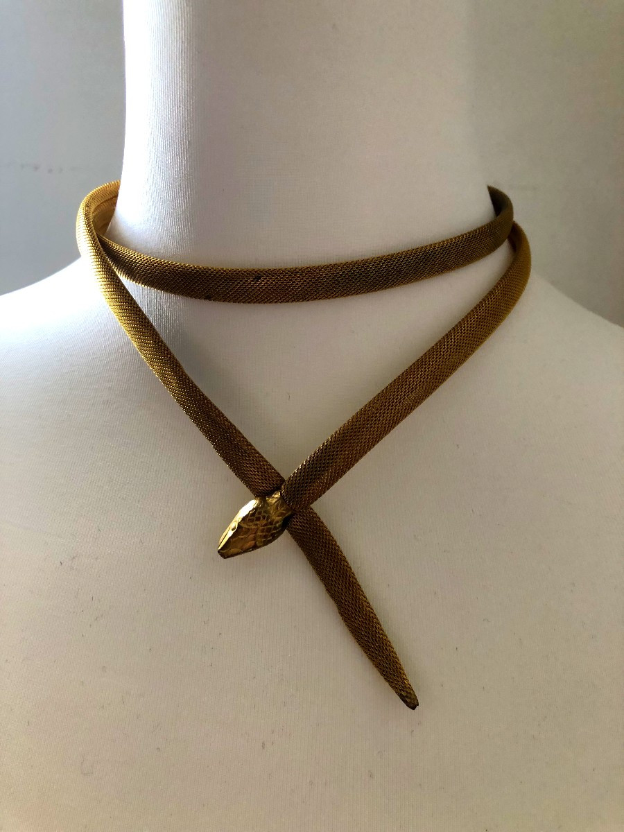 Art Nouveau Gold-plated Metal Snake Belt And Necklace-photo-2