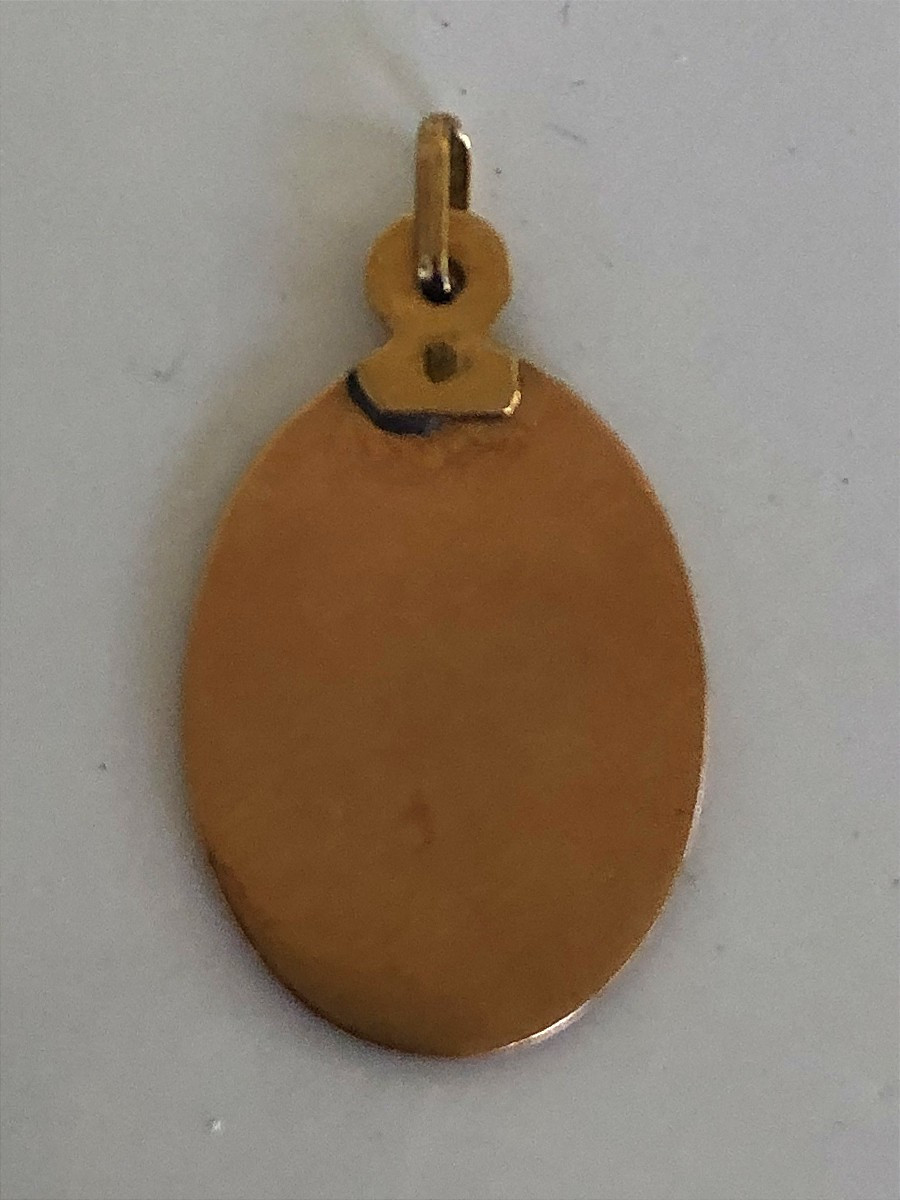 MEDAILLE PENDENTIF RELIGIEUSE RELIGIEUX  EN OR ET PORCELAINE VIERGE MARIE PEINTE MATER DOLORASO-photo-2