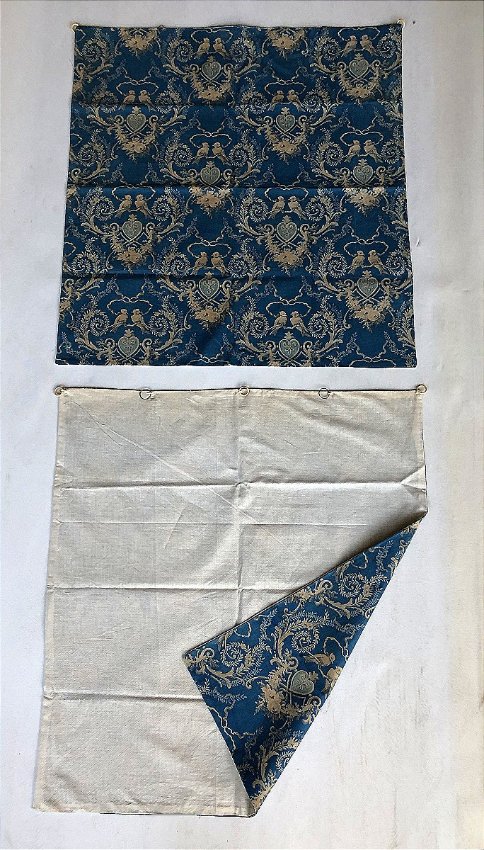 TISSU ANCIEN IMPRIME ENSEMBLE INDIGO RETOUR DU PRIMPTEMPS OISEAUX COEURS COUSSINS RIDEAUX-photo-4