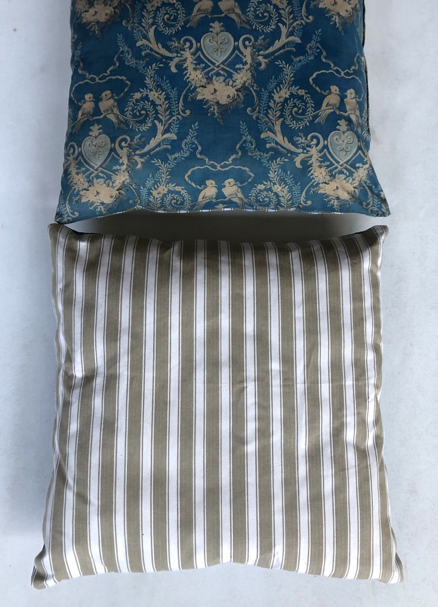 TISSU ANCIEN IMPRIME ENSEMBLE INDIGO RETOUR DU PRIMPTEMPS OISEAUX COEURS COUSSINS RIDEAUX-photo-3