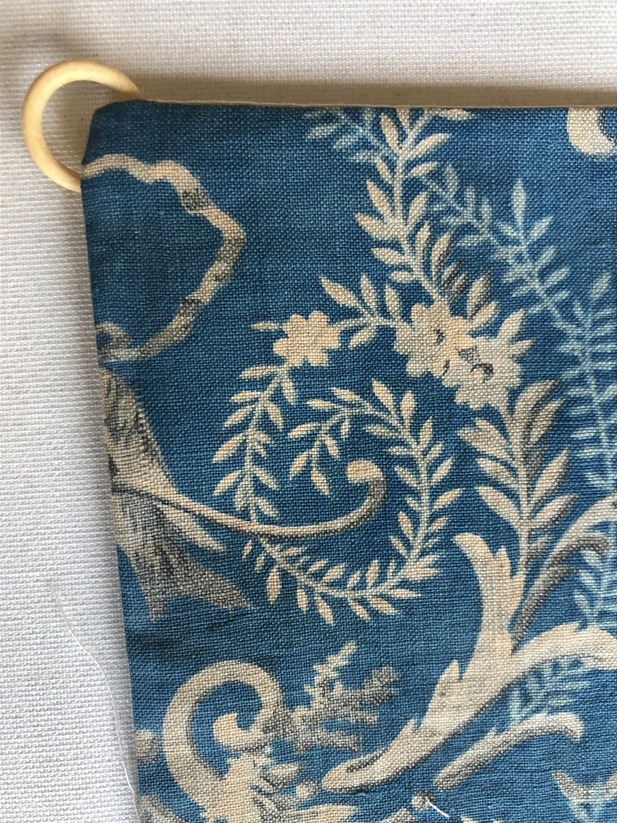 TISSU ANCIEN IMPRIME ENSEMBLE INDIGO RETOUR DU PRIMPTEMPS OISEAUX COEURS COUSSINS RIDEAUX-photo-2