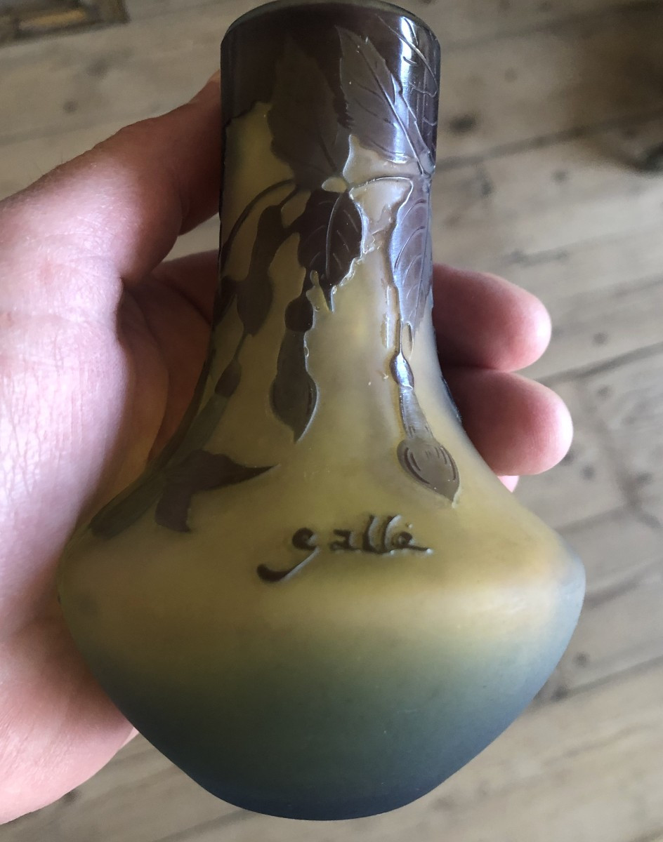 Galle Small Pate De Verre Vase Decorated With Fuchsia Flowers Authentic Art Nouveau Period-photo-3
