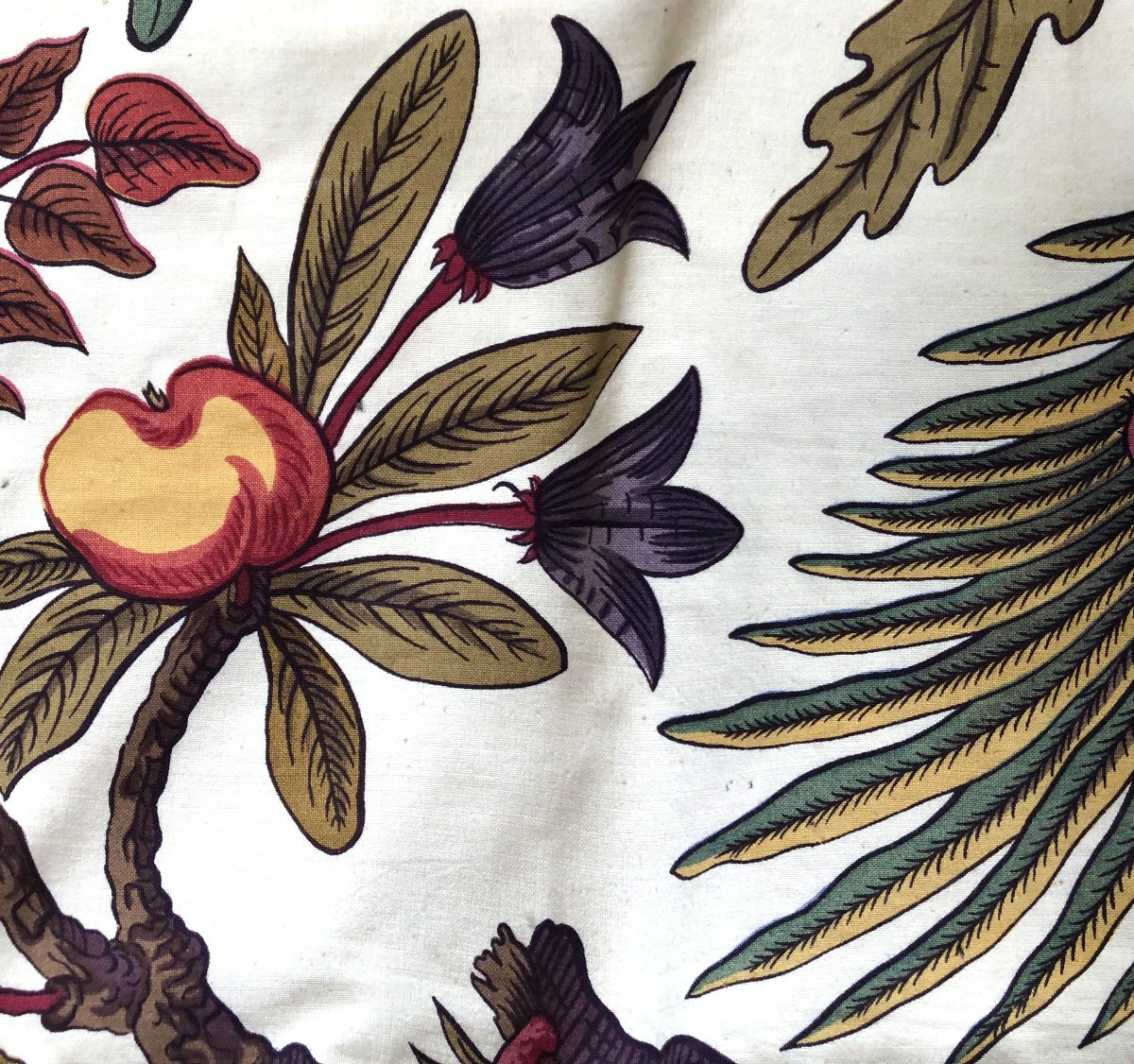 TISSU ANCIEN PAIRE DE RIDEAUX SCENE PASTORALE A L ARBRE DE VIE ART DECO IMPRIME MOUTON-photo-6
