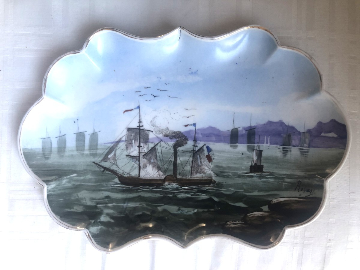 ROYAN PAIRE DE PLATS  MARINE PORCELAINE XIXème SIECLE -photo-3