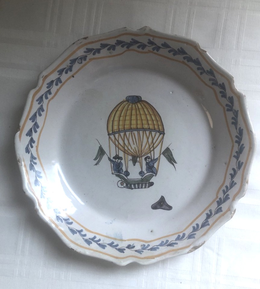 Earthenware Plate Nevers Montgolfiere La Charliere
