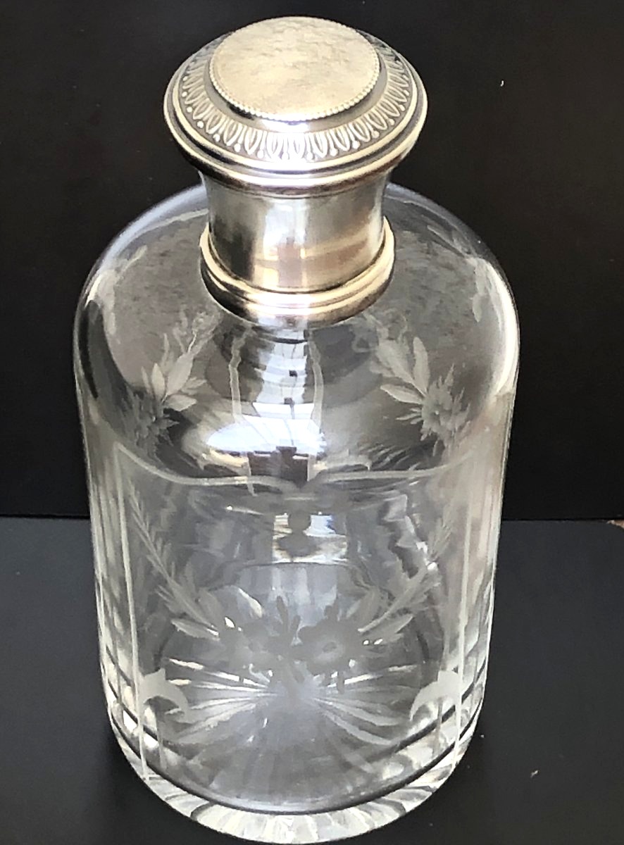 N° 1 FLACON EN CRISTAL TAILLE  BACCARAT ET ARGENT MASSIF PARFUM TOILETTE-photo-3