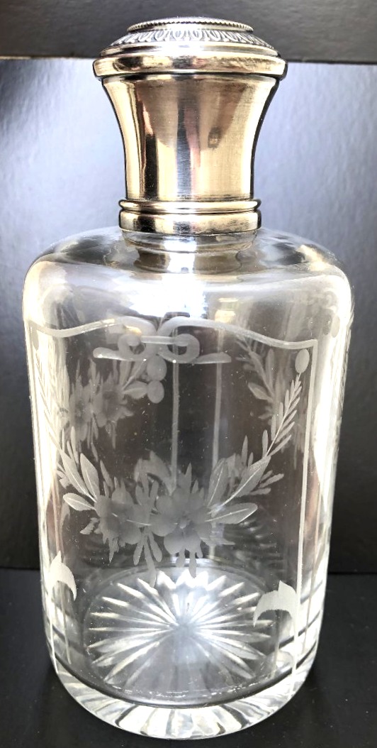 N° 1 FLACON EN CRISTAL TAILLE  BACCARAT ET ARGENT MASSIF PARFUM TOILETTE-photo-4