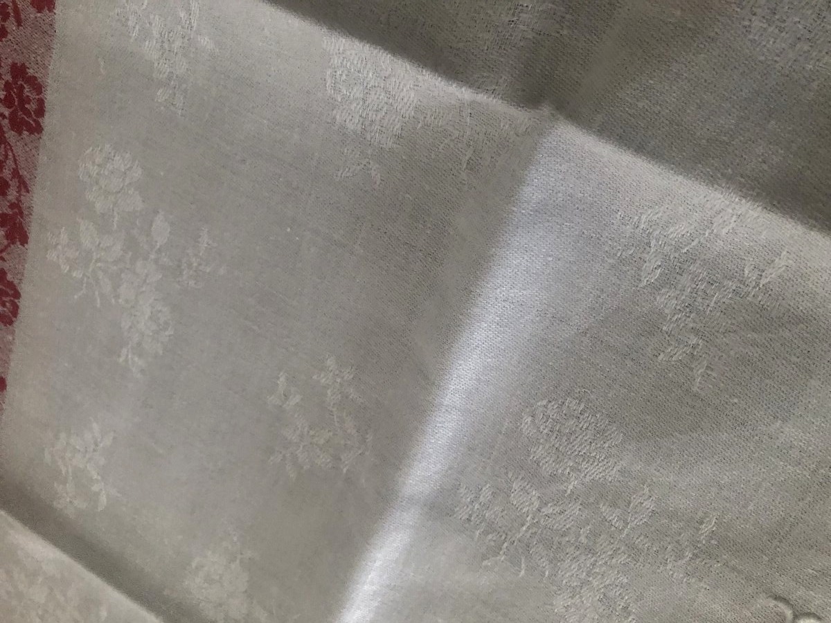 Antique Fabric 6 Damask Towels With Red Beds And Monograms-photo-4
