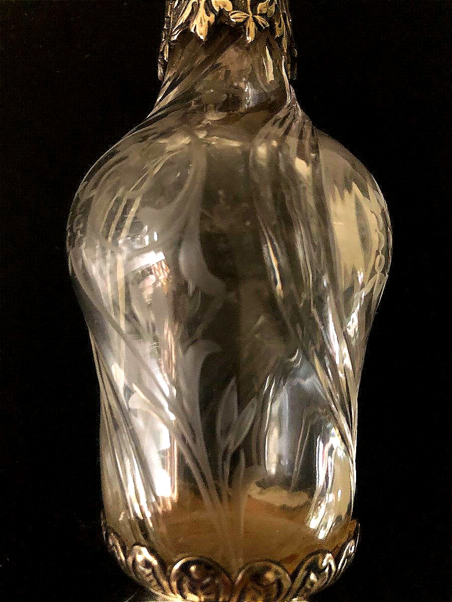Perfume, Salt, Or Pamoison Bottle—solid Silver Crystal With Fleur-de-lis Design-photo-2