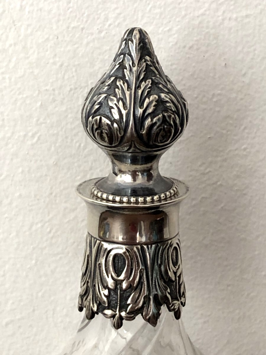Perfume, Salt, Or Pamoison Bottle—solid Silver Crystal With Fleur-de-lis Design-photo-4