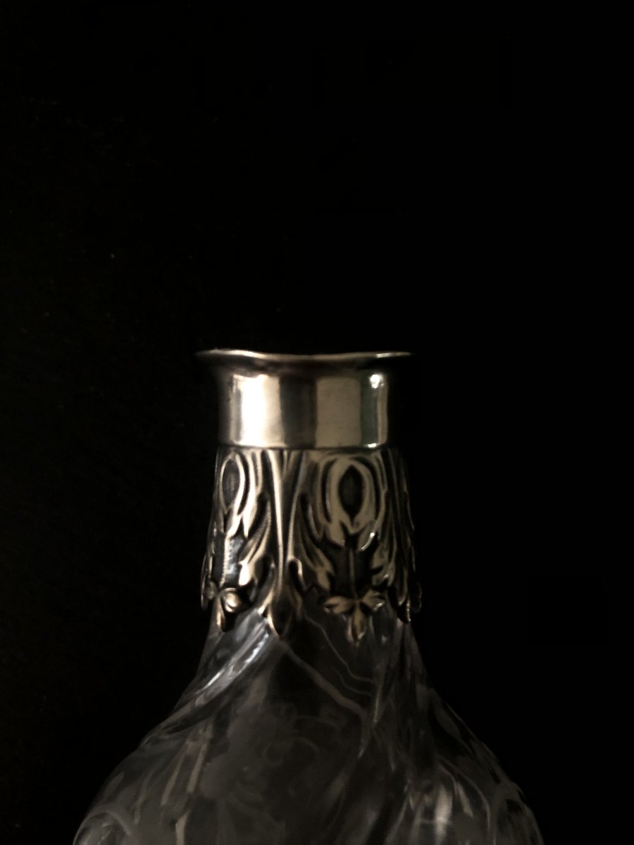 Perfume, Salt, Or Pamoison Bottle—solid Silver Crystal With Fleur-de-lis Design-photo-1