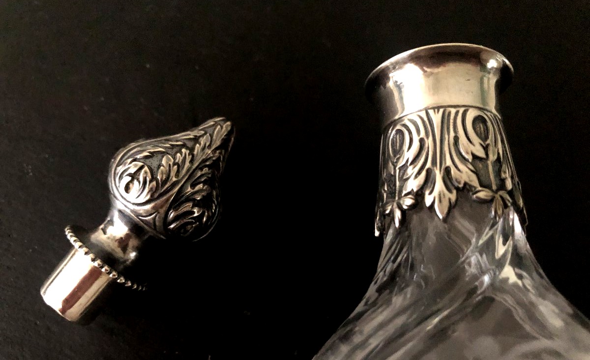 Perfume, Salt, Or Pamoison Bottle—solid Silver Crystal With Fleur-de-lis Design-photo-4