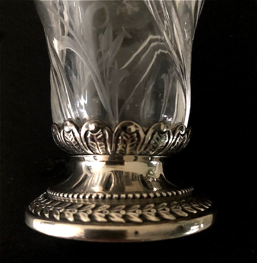 Perfume, Salt, Or Pamoison Bottle—solid Silver Crystal With Fleur-de-lis Design-photo-5