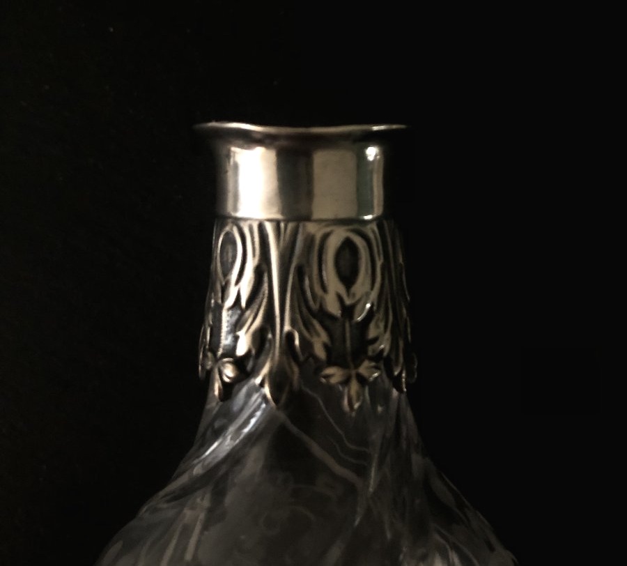 Perfume, Salt, Or Pamoison Bottle—solid Silver Crystal With Fleur-de-lis Design-photo-7