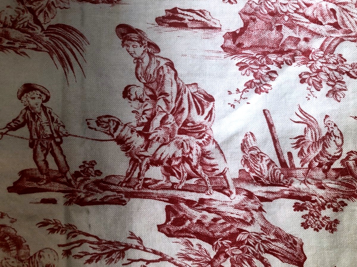 TISSU ANCIEN TOILE DE JOUY PAIRE DE DESSUS DE SIEGE-photo-2