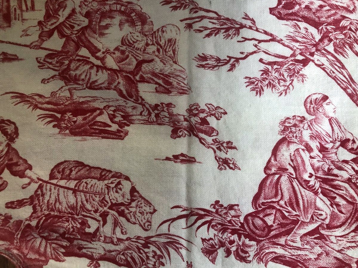 TISSU ANCIEN TOILE DE JOUY PAIRE DE DESSUS DE SIEGE-photo-3