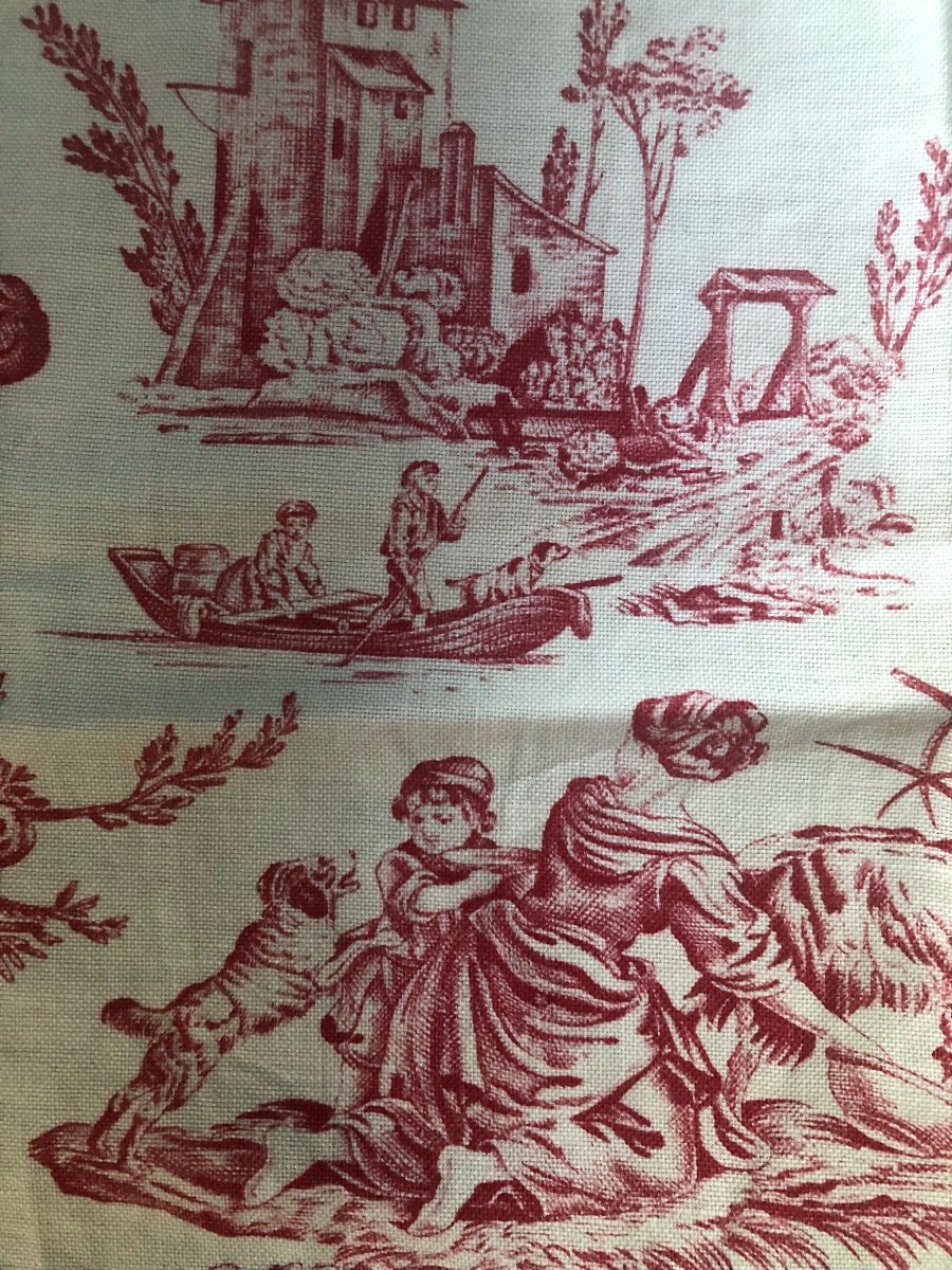 TISSU ANCIEN TOILE DE JOUY PAIRE DE DESSUS DE SIEGE-photo-4