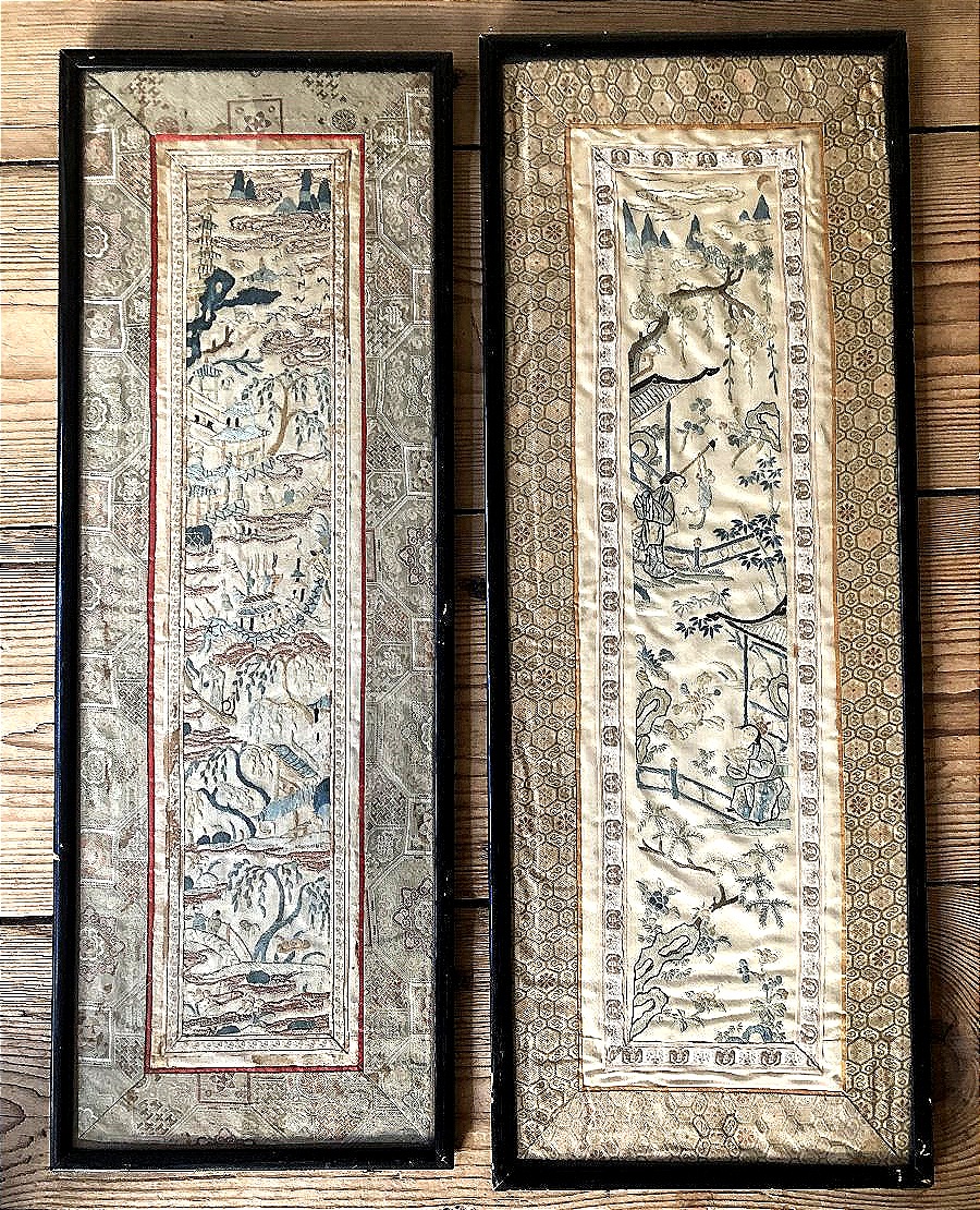 Antique Chinese Fabric With Embroidery From A 19th-century Tunic Or Dress-photo-2