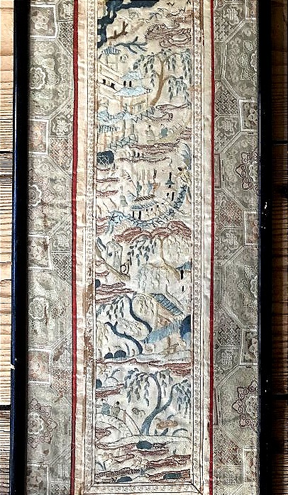 Antique Chinese Fabric With Embroidery From A 19th-century Tunic Or Dress-photo-1