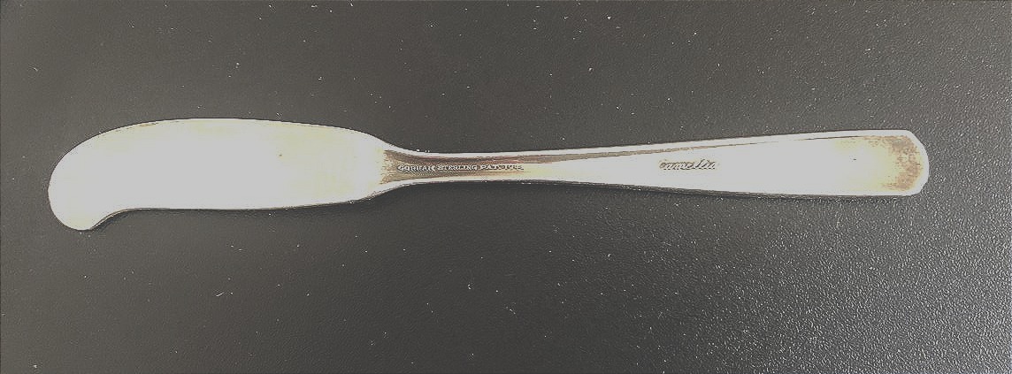 1941 Solid Silver Knife Set, Gorham American Manufacture, Camellia Monogram-photo-4