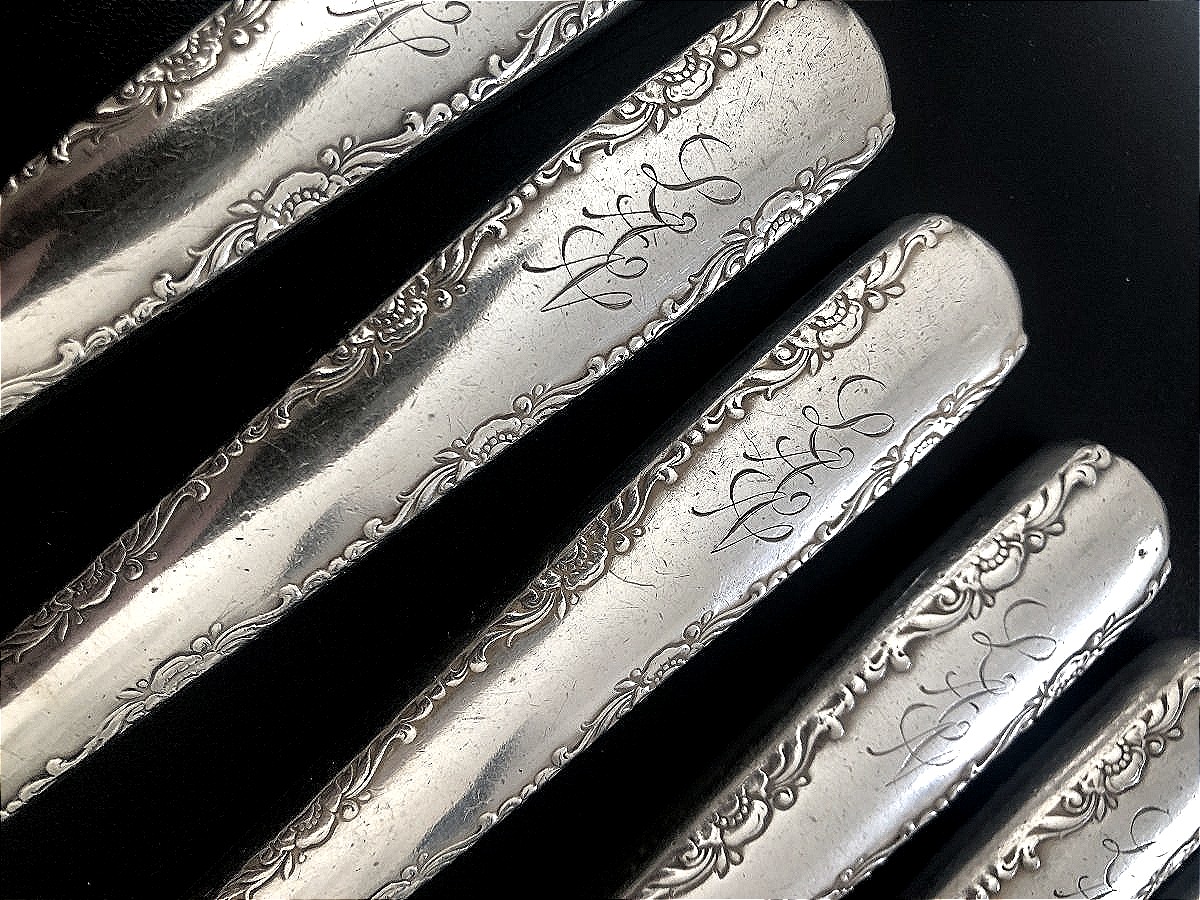 1941 Solid Silver Knife Set, Gorham American Manufacture, Camellia Monogram