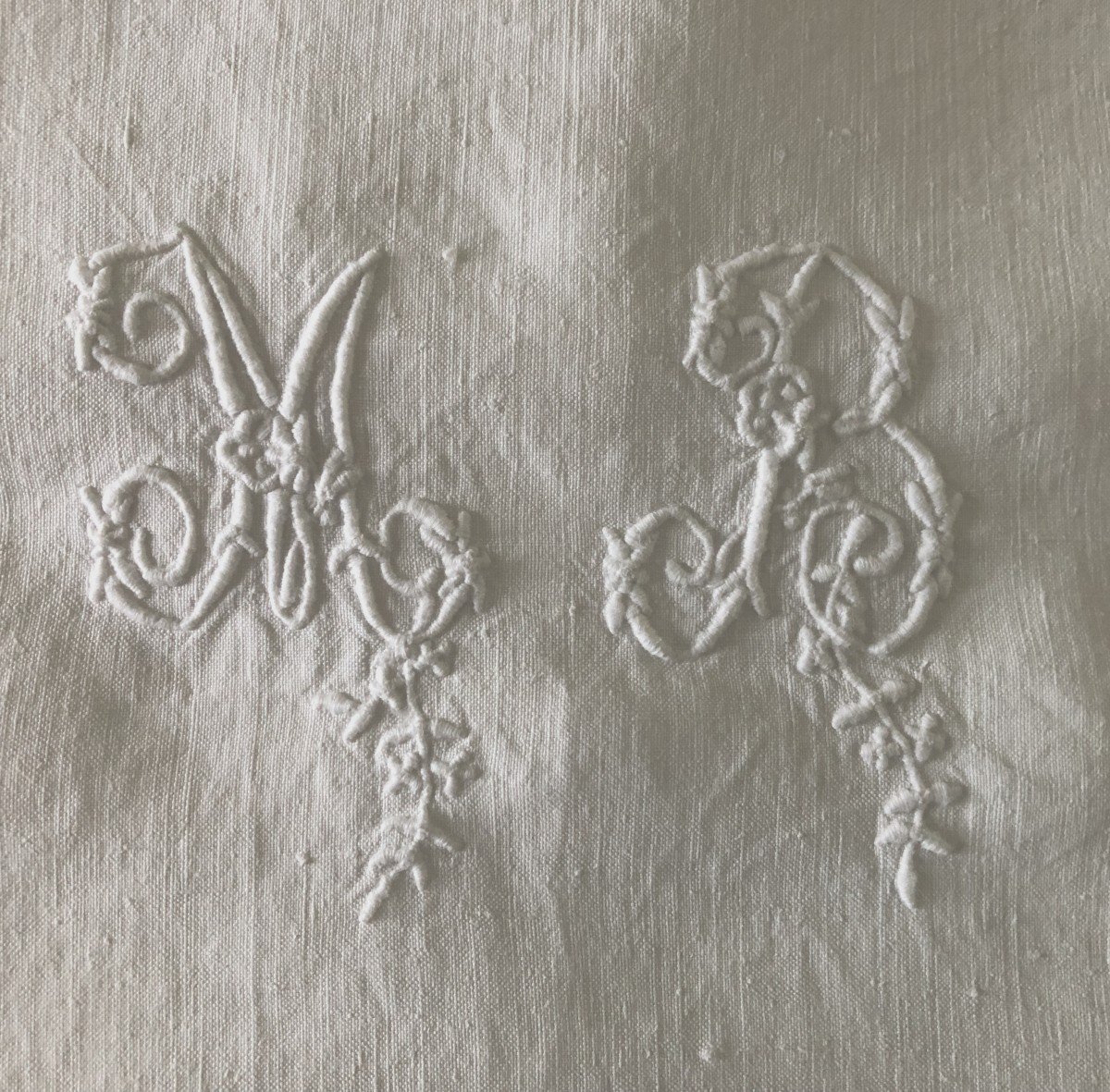Paire De Taies D Oreiller XIXème Siecle Linge Tissu Textile Ancien Broderie Monogramme Mb-photo-4