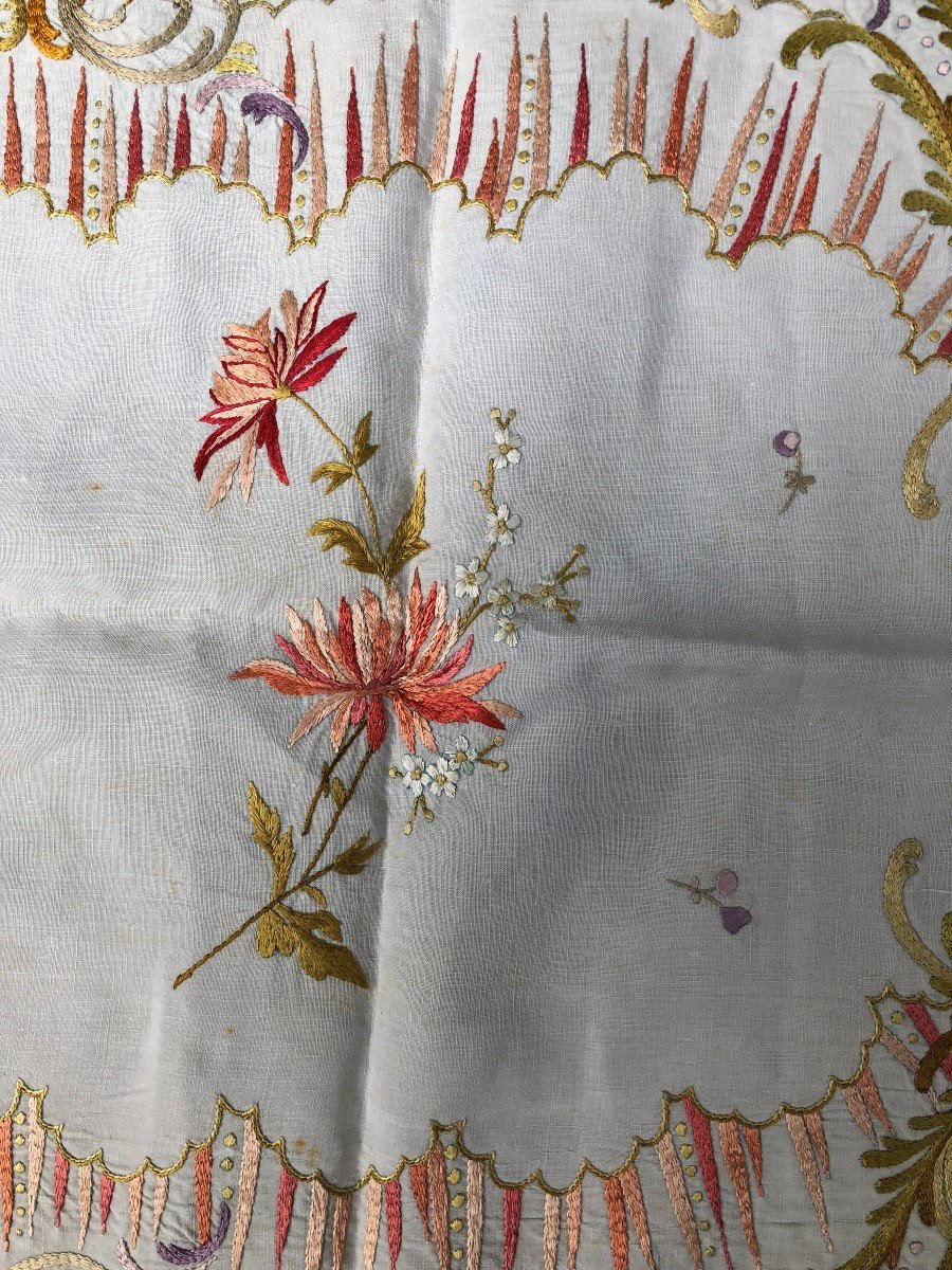 Textile Ancien XIXème Siecle Broderie Napperon Service De Table Nappe Serviette-photo-3