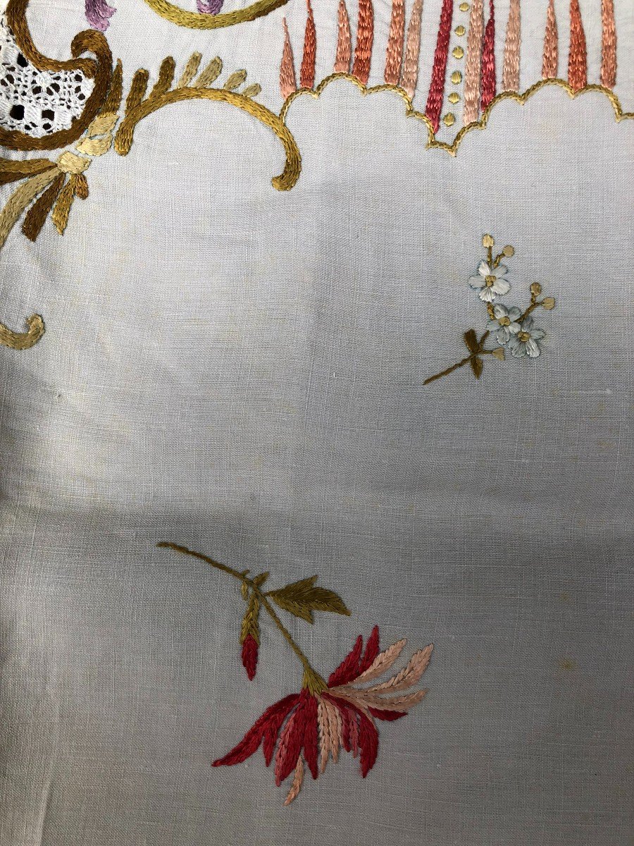 Old Textile XIXth Century Embroidery Placemat Table Service Tablecloth Napkin-photo-4