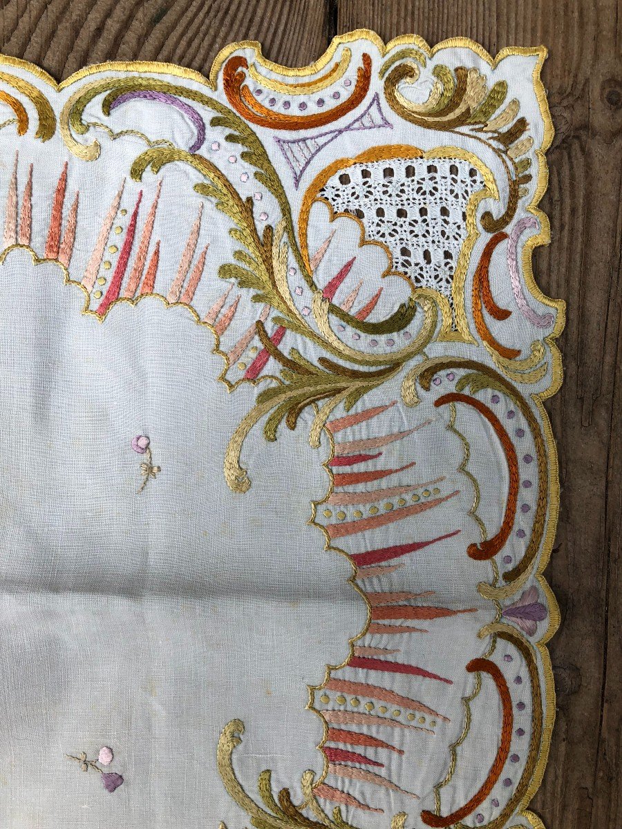 Textile Ancien XIXème Siecle Broderie Napperon Service De Table Nappe Serviette